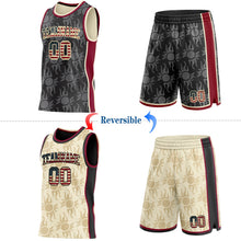 Laden Sie das Bild in den Galerie-Viewer, Uksn Individuelles Schwarz Vintage-US-Flagge Creme-Kastanienbraun Seitenstreifen Sonnenflamme Wendbar Doppelseitig Sublimation Basketball-Set Trikot