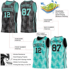 Laden Sie das Bild in den Galerie-Viewer, Uksn Individuelles Schwarz-Eisblau Seitenstreifen Sonnenflamme Wendbar Doppelseitig Sublimation Basketball-Set Trikot