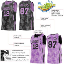 Laden Sie das Bild in den Galerie-Viewer, Uksn Individuelles Schwarz-Hellviolett Seitenstreifen Sonnenflamme Wendbar Doppelseitig Sublimation Basketball-Set Trikot