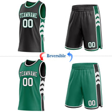 Laden Sie das Bild in den Galerie-Viewer, Uksn Individuelles Schwarz Weiß-Kelly-Grün Seitenpanel Geometrisch Chevron Wendbar Doppelseitig Sublimation Basketball-Set Trikot