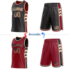 Laden Sie das Bild in den Galerie-Viewer, Uksn Individuelles Schwarz Vintage-US-Flagge Creme-Kastanienbraun Seitenpanel Geometrisch Chevron Wendbar Doppelseitig Sublimation Basketball-Set Trikot