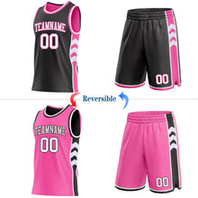 Laden Sie das Bild in den Galerie-Viewer, Uksn Individuelles Schwarz Weiß-Pink Seitenpanel Geometrisch Chevron Wendbar Doppelseitig Sublimation Basketball-Set Trikot