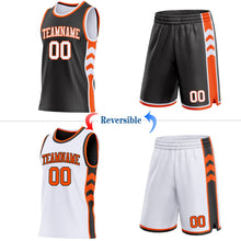 Laden Sie das Bild in den Galerie-Viewer, Uksn Individuelles Schwarz Weiß-Orange Seitenpanel Geometrisch Chevron Wendbar Doppelseitig Sublimation Basketball-Set Trikot