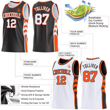 Laden Sie das Bild in den Galerie-Viewer, Uksn Individuelles Schwarz Weiß-Orange Seitenpanel Geometrisch Chevron Wendbar Doppelseitig Sublimation Basketball-Set Trikot