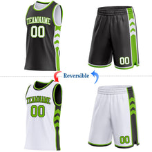 Laden Sie das Bild in den Galerie-Viewer, Uksn Individuelles Schwarz Weiß-Neongrün Seitenpanel Geometrisch Chevron Wendbar Doppelseitig Sublimation Basketball-Set Trikot