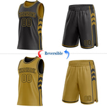 Laden Sie das Bild in den Galerie-Viewer, Uksn Individuelles Schwarz-Altgold Seitenpanel Geometrisch Chevron Wendbar Doppelseitig Sublimation Basketball-Set Trikot