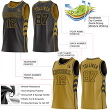 Laden Sie das Bild in den Galerie-Viewer, Uksn Individuelles Schwarz-Altgold Seitenpanel Geometrisch Chevron Wendbar Doppelseitig Sublimation Basketball-Set Trikot