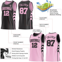 Laden Sie das Bild in den Galerie-Viewer, Uksn Individuelles Schwarz-Hellrosa Seitenpanel Geometrisch Chevron Wendbar Doppelseitig Sublimation Basketball-Set Trikot