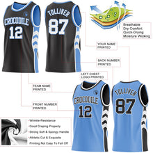 Laden Sie das Bild in den Galerie-Viewer, Uksn Individuelles Schwarz Weiß-Hellblau Seitenpanel Geometrisch Chevron Wendbar Doppelseitig Sublimation Basketball-Set Trikot