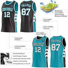 Laden Sie das Bild in den Galerie-Viewer, Uksn Individuelles Schwarz Weiß-Petrol Seitenpanel Geometrisch Chevron Wendbar Doppelseitig Sublimation Basketball-Set Trikot
