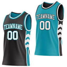 Laden Sie das Bild in den Galerie-Viewer, Uksn Individuelles Schwarz Weiß-Petrol Seitenpanel Geometrisch Chevron Wendbar Doppelseitig Sublimation Basketball-Set Trikot