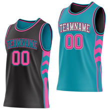 Laden Sie das Bild in den Galerie-Viewer, Uksn Individuelles Schwarz Pink-Petrol Seitenpanel Geometrisch Chevron Wendbar Doppelseitig Sublimation Basketball-Set Trikot