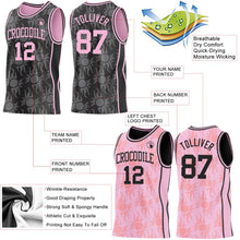Laden Sie das Bild in den Galerie-Viewer, Uksn Individuelles Schwarz-Hellrosa Seitenstreifen Sonnenflamme Wendbar Doppelseitig Sublimation Basketball-Set Trikot