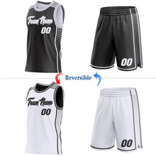 Laden Sie das Bild in den Galerie-Viewer, Uksn Individuelles Schwarz Weiß-Grau Seitenstreifen Geometrisch Dreieck Verlaufspunkt Wendbar Doppelseitig Sublimation Basketball-Set Trikot