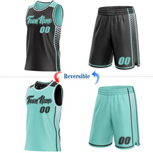 Laden Sie das Bild in den Galerie-Viewer, Uksn Individuelles Schwarz Eisblau-Weiß Seitenstreifen Geometrisch Dreieck Verlaufspunkt Wendbar Doppelseitig Sublimation Basketball-Set Trikot