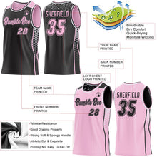Laden Sie das Bild in den Galerie-Viewer, Uksn Individuelles Schwarz Hellrosa-Weiß Seitenstreifen Geometrisch Dreieck Verlaufspunkt Wendbar Doppelseitig Sublimation Basketball-Set Trikot