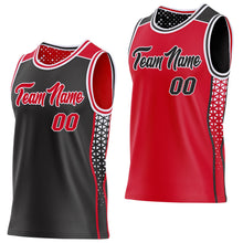 Laden Sie das Bild in den Galerie-Viewer, Uksn Individuelles Schwarz Rot-Weiß Seitenstreifen Geometrisch Dreieck Verlaufspunkt Wendbar Doppelseitig Sublimation Basketball-Set Trikot