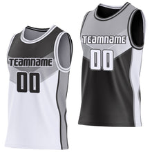 Laden Sie das Bild in den Galerie-Viewer, Uksn Individuelles Schwarz Weiß-Grau Seitenstreifen Geometrisch V-Ausschnitt Farbblock Wendbar Doppelseitig Sublimation Basketball-Set Trikot