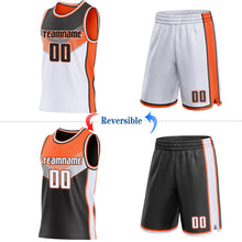 Laden Sie das Bild in den Galerie-Viewer, Uksn Individuelles Schwarz Weiß-Orange Seitenstreifen Geometrisch V-Ausschnitt Farbblock Wendbar Doppelseitig Sublimation Basketball-Set Trikot