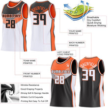 Laden Sie das Bild in den Galerie-Viewer, Uksn Individuelles Schwarz Weiß-Orange Seitenstreifen Geometrisch V-Ausschnitt Farbblock Wendbar Doppelseitig Sublimation Basketball-Set Trikot