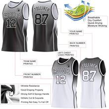 Laden Sie das Bild in den Galerie-Viewer, Uksn Individuelles Schwarz-Weiß Seitenstreifen Verlauf Geometrisch Wabenmuster Wendbar Doppelseitig Sublimation Basketball-Set Trikot