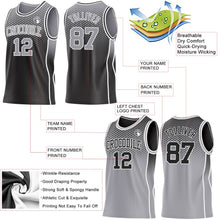 Laden Sie das Bild in den Galerie-Viewer, Uksn Individuelles Schwarz Grau-Weiß Seitenstreifen Verlauf Geometrisch Wabenmuster Wendbar Doppelseitig Sublimation Basketball-Set Trikot