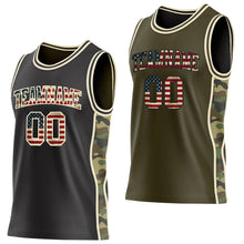 Laden Sie das Bild in den Galerie-Viewer, Uksn Individuelles Schwarz(Oliv) Vintage-US-Flagge-Creme Camouflage Seitenstreifen Wendbar Doppelseitig Sublimation Basketball-Set Trikot