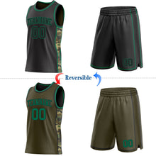 Laden Sie das Bild in den Galerie-Viewer, Uksn Individuelles Schwarz(Oliv)-Kelly-Grün Camouflage Seitenstreifen Wendbar Doppelseitig Sublimation Basketball-Set Trikot