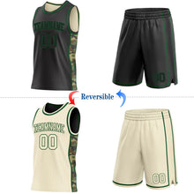 Laden Sie das Bild in den Galerie-Viewer, Uksn Individuelles Schwarz(Creme)-Grün Camouflage Seitenstreifen Wendbar Doppelseitig Sublimation Basketball-Set Trikot