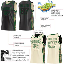 Laden Sie das Bild in den Galerie-Viewer, Uksn Individuelles Schwarz(Creme)-Grün Camouflage Seitenstreifen Wendbar Doppelseitig Sublimation Basketball-Set Trikot