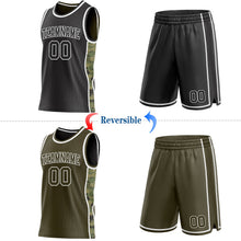 Laden Sie das Bild in den Galerie-Viewer, Uksn Individuelles Schwarz(Oliv)-Weiß Digitale Camouflage Seitenstreifen Wendbar Doppelseitig Sublimation Basketball-Set Trikot