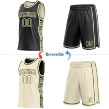 Laden Sie das Bild in den Galerie-Viewer, Uksn Individuelles Schwarz Oliv-Creme Digitale Camouflage Seitenstreifen Wendbar Doppelseitig Sublimation Basketball-Set Trikot