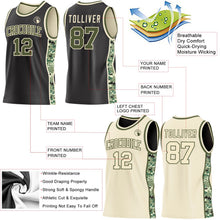 Laden Sie das Bild in den Galerie-Viewer, Uksn Individuelles Schwarz Oliv-Creme Digitale Camouflage Seitenstreifen Wendbar Doppelseitig Sublimation Basketball-Set Trikot