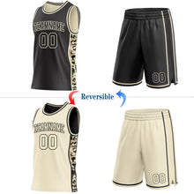Laden Sie das Bild in den Galerie-Viewer, Uksn Individuelles Schwarz-Creme Digitale Camouflage Seitenstreifen Wendbar Doppelseitig Sublimation Basketball-Set Trikot