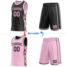 Laden Sie das Bild in den Galerie-Viewer, Uksn Individuelles Schwarz Hellrosa-Weiß Digitale Camouflage Seitenstreifen Wendbar Doppelseitig Sublimation Basketball-Set Trikot