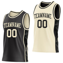 Laden Sie das Bild in den Galerie-Viewer, Uksn Individuelles Schwarz-Creme Camouflage Seitenstreifen Wendbar Doppelseitig Sublimation Basketball-Set Trikot