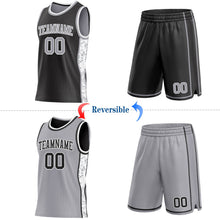 Laden Sie das Bild in den Galerie-Viewer, Uksn Individuelles Schwarz Grau-Weiß Arktis-Camouflage Seitenstreifen Wendbar Doppelseitig Sublimation Basketball-Set Trikot