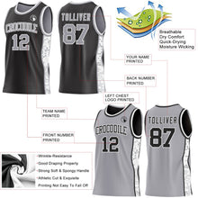 Laden Sie das Bild in den Galerie-Viewer, Uksn Individuelles Schwarz Grau-Weiß Arktis-Camouflage Seitenstreifen Wendbar Doppelseitig Sublimation Basketball-Set Trikot