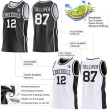 Laden Sie das Bild in den Galerie-Viewer, Uksn Individuelles Schwarz-Weiß Mamba-Schlangenhaut Seitenstreifen Wendbar Doppelseitig Sublimation Basketball-Set Trikot