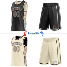 Laden Sie das Bild in den Galerie-Viewer, Uksn Individuelles Schwarz(Creme) Braun-Weiß Camouflage Seitenstreifen Wendbar Doppelseitig Sublimation Basketball-Set Trikot