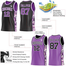 Laden Sie das Bild in den Galerie-Viewer, Uksn Individuelles Schwarz Mittelviolett-Weiß Camouflage Seitenstreifen Wendbar Doppelseitig Sublimation Basketball-Set Trikot