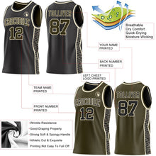 Laden Sie das Bild in den Galerie-Viewer, Uksn Individuelles Schwarz Oliv-Creme Camouflage Seitenstreifen Wendbar Doppelseitig Sublimation Basketball-Set Trikot