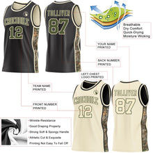 Laden Sie das Bild in den Galerie-Viewer, Uksn Individuelles Schwarz Oliv-Creme Wald-Camouflage Seitenstreifen Wendbar Doppelseitig Sublimation Basketball-Set Trikot
