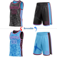 Laden Sie das Bild in den Galerie-Viewer, Uksn Individuelles Schwarz Pink-Himmelblau Seitenstreifen Sterne Geometrisch Splitter Sternenburst Wendbar Doppelseitig Sublimation Basketball-Set Trikot