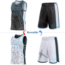 Laden Sie das Bild in den Galerie-Viewer, Uksn Individuelles Schwarz Himmelblau-Weiß Seitenstreifen Sterne Geometrisch Splitter Sternenburst Wendbar Doppelseitig Sublimation Basketball-Set Trikot