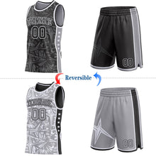 Laden Sie das Bild in den Galerie-Viewer, Uksn Individuelles Schwarz Weiß-Grau Seitenstreifen Sterne Geometrisch Splitter Sternenburst Wendbar Doppelseitig Sublimation Basketball-Set Trikot