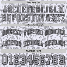 Laden Sie das Bild in den Galerie-Viewer, Uksn Individuelles Schwarz Weiß-Grau Seitenstreifen Sterne Geometrisch Splitter Sternenburst Wendbar Doppelseitig Sublimation Basketball-Set Trikot