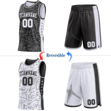 Laden Sie das Bild in den Galerie-Viewer, Uksn Individuelles Schwarz Weiß-Grau Seitenstreifen Sterne Geometrisch Splitter Sternenburst Wendbar Doppelseitig Sublimation Basketball-Set Trikot