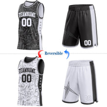 Laden Sie das Bild in den Galerie-Viewer, Uksn Individuelles Schwarz Weiß-Grau Seitenstreifen Sterne Geometrisch Splitter Sternenburst Wendbar Doppelseitig Sublimation Basketball-Set Trikot