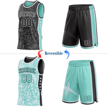 Laden Sie das Bild in den Galerie-Viewer, Uksn Individuelles Schwarz Weiß-Eisblau Seitenstreifen Sterne Geometrisch Splitter Sternenburst Wendbar Doppelseitig Sublimation Basketball-Set Trikot